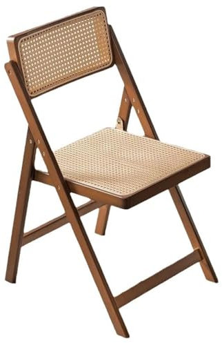 Mid Century Vintage Rattan-Klappstuhl mit verstellbarer Rückenlehne, stapelbarer Holzstuhl für Schlafzimmer, Wohnzimmer, Lesezimmer und Esszimmer, Braun