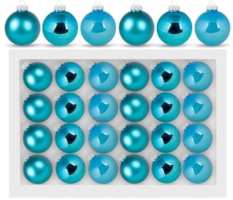 absolove Weihnachtskugeln Glas 6CM, 24er Set Christbaumkugeln, Blau Weihnachtskugeln Ornamente, Weihnachtsbaumkugeln für Christbaumschmuck