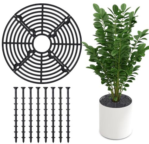 Ruksifg 4 Packs 7.5 inch Plant Pot Grid Plant Pot Soil Covers Protectors with 32 Stakes,Keep Cats from Digging Pots(Black)