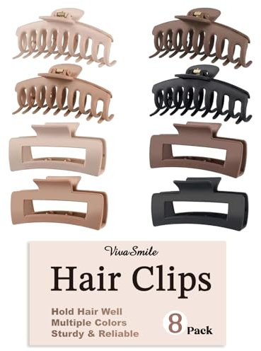 VivaSmile 8 PCS Hair Clips for Women, Large Hair Claw Clips - 4.3 Inch Matte Strong Hold Clips, Neutral Colors Claw Clips for Thin, Thick, and Curly Hair, Hair Accessories for Women and Girls