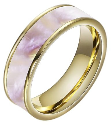 Skcess Engagement Ring Gold, Rings Edelstahl 6-mm-Ring mit Muscheleinlage Ring 52 (16.6)