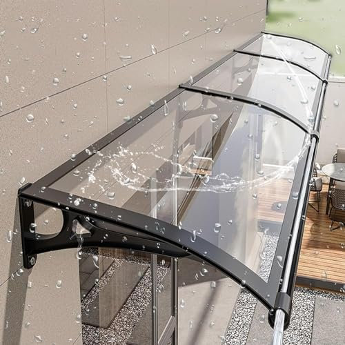 Outdoor Sunlight Protection Canopy for Front Door and Windows Polycarbonat Curved Markise for Patio Terrace and Balcony Black Large Size(100x200cm)