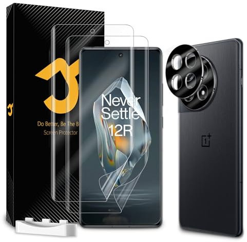JZG 2 x Protector Pantalla para OnePlus 12R (6,78 Pulgadas) con 2 x Protector de Lente de Cámara, Autorreparación, Compatible Huellas Dactilares ID, HD Clara, Antiarañazos