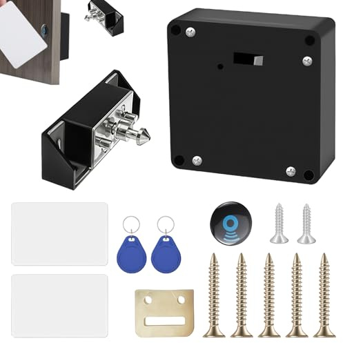 GOEDCH Cerradura inteligente del gabinete Nfc: cerradura inteligente oculta con 2 llaveros y 2 tarjeta RFID, Cerraduras ocultas, Cerraduras sin agujeros para cajones, armario, taquillas, fábricas