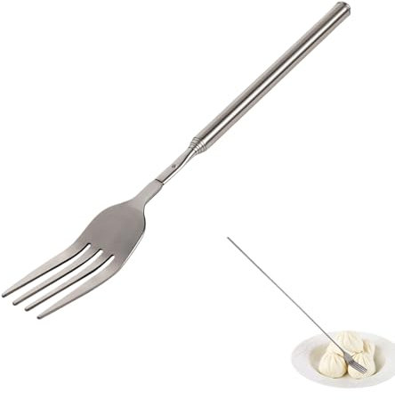 Retractable Fork 1PCS,22 to 65 cm Retractable Stainless Steel Long Handle Fork, Retractable for Barbecue, Dinner, Dessert, Outdoor Cooking.