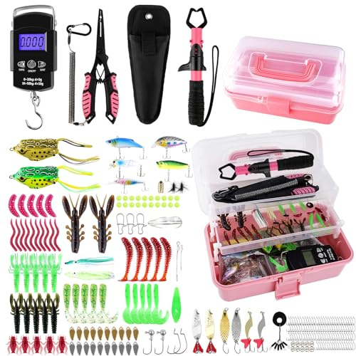 3-Layer Pink Fishing Tackle Box Lure kit with Tackle Included Fishing Gear