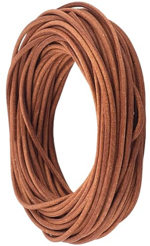 CALFOVERA Cordon en Cuir Véritable Rond pour Collier Marron Clair et Fin 10 m X 2mm Cordon en Cuir de Vache Dentelle Tressage pour la Fabrication de Bijoux Bracelets Perles