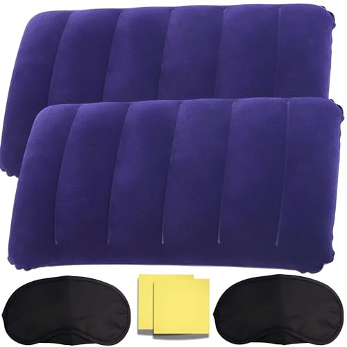 2 Kit Almohada Hinchable Camping Flocada - Cojin Inflable Playa para Cabeza Impermeable - Almohada Piscina y Playa Soporte Hinchable Viaje para Acampar - Almohadilla Senderismo Acampada Ultraligera