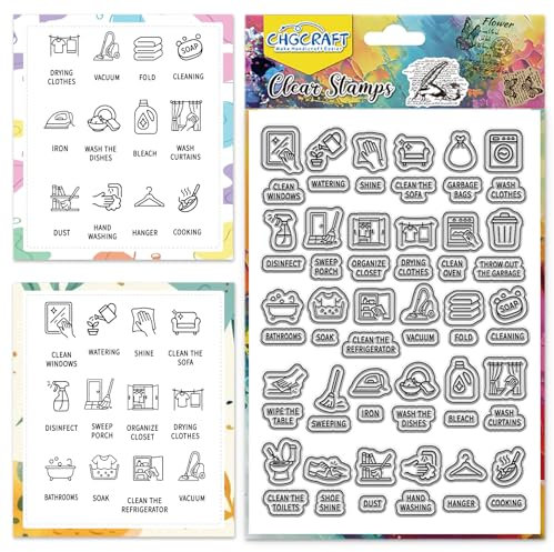 CHGCRAFT Mini Hausarbeit Icon Drucken Muster Clear Stempel Silikon Stempel Siegel für DIY Scrapbooking und Kartenherstellung Papier Handwerk Dekor 6,3×4,3 Zoll