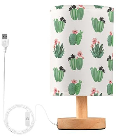 Sevdomey Lampada da comodino a forma di cactus, con porta USB, non necessita di lampadina, luce LED calda per camera da letto, soggiorno, ufficio, lampada da comodino per lettura, studio, decorazione