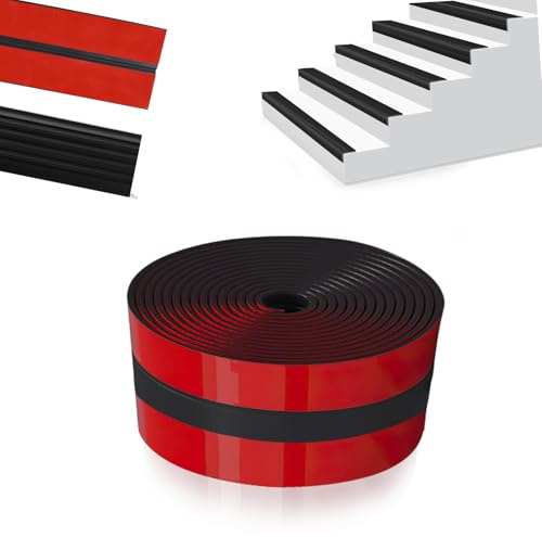 Vefhby 12m Treppenkantenprofil Selbstklebend, Treppenkanten Antirutsch Flexible Gummistufen Rutschfeste Treppenstufe Treppenkantenschutz für Außen und Innenbereich (Schwarz)