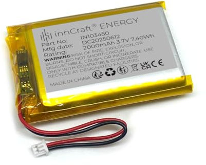 Batteria ai polimeri di litio innCraft Energy 2000mAh 3,7V, 51 x 34 x 10 Modello 103450 2P Molex 51021-020 Connettore 1,25 mm