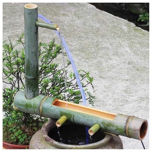 Fontaine À Eau en Bambou avec Pompe Fontaine Exterieure De Jardin Zen Japonaise Cascade Intérieure/Extérieure en Bambou, Fontaine À Eau en Cascade À Plusieurs Niveaux 45cm