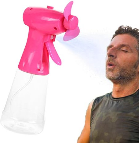 Wassersprühnebel Ventilator Tragbar mit 350ml Flasche, Handgehaltener Kühlventilator mit Feinem Nebel, Batteriebetriebener Persönlicher Ventilator für Reisen Bücher S-trand Sport,Wiederaufladbarer USB