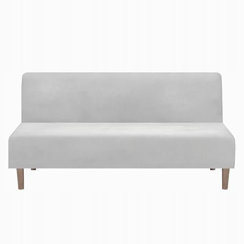 Domidekor - Sofa Überzug Ohne Armlehnen Hellgrau - Couch und Sofabezug - Sofaüberwurf für Wohnzimmer - Schlafcouch Bezug Stretch - Elastische Samt Couchbezug - Breite 190-210cm