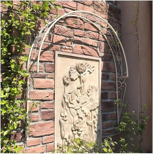 Rankgitter für Kletterpflanzen, Rosenranken, Wandmontage, halbrund, Rosenbogen, Metall, Gartenlaube, Pergola, Torbogen für Fenster, Türen, Eingänge (Größe: 100 x 21 x 105 cm, Farbe: Weiß)