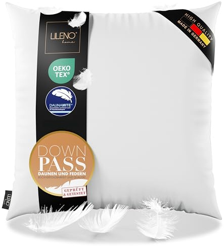 LILENO HOME 3-Kammer Daunen Kopfkissen 60x60 - Allergiker geeignet | Baumwoll Kissen 60x60 mit Federn & Daunen Füllung - langlebig & atmungsaktives Daunen u. Federfüllung