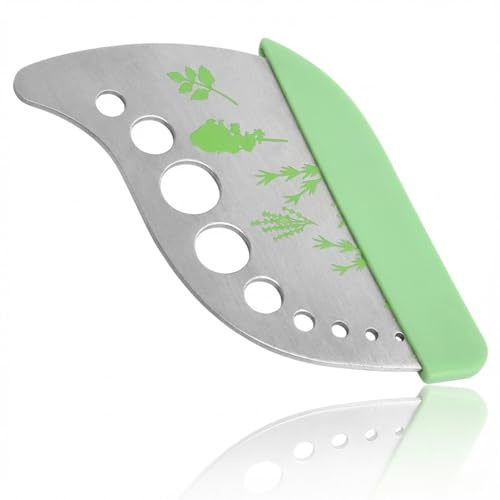 Hopzab 9 Holes Herb Cutter Stainless Steel Herb Stripper Leaf Stripper Kitchen Gadget with Safe Cover for Kale Basil Rosemary Thyme Mint Chard Vegetable