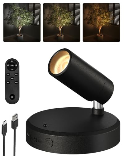 EZVALO Kabellose Spotlight mit 5500mAh Akku, LED Spot Akku Wandstrahler | 5500mAh Akku, Fernbedienung & Timer, 3 Farbtemperaturen, Dimmbar, 350° Drehbar, Magnetisch, Bilder & Pflanzen [1er Set]
