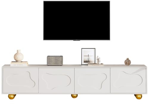 BLOCKTOY Meuble TV 180 * 40 * 45 cm, Meuble Bas TV avec 2 armoires, Meuble TV en Forme de Nuage, Centre de Divertissement TV avec 5 Pieds, adapté pour Un écran de 75 Pouces.