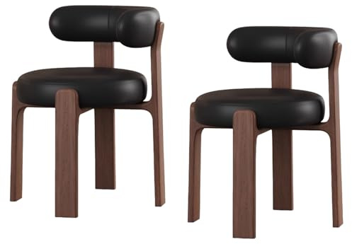 Preferspace Ergonomische Esszimmerstühle, 2er-Set, gepolstert mit Kunstledersitz, Beine aus Massivholz, for Esszimmer und Küche(Black)