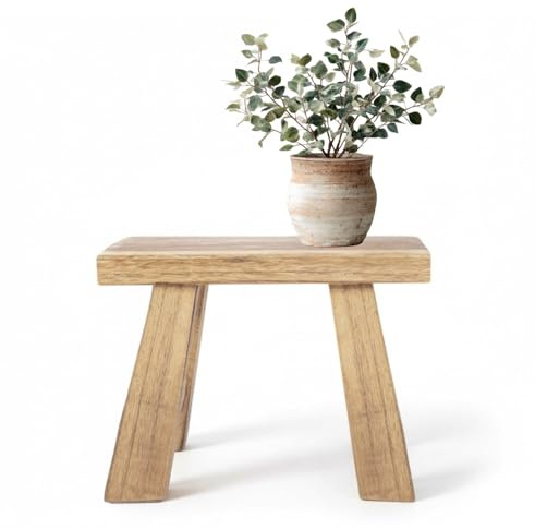 LS-LebenStil Design Deko Hocker Teak Holz 21x16cm rustikaler Mini Tisch | Tischchen | Braun | 4 Füße | Rechteckig | ideal als kleiner Blumenhocker, Pflanzenständer Kerzenteller & Deko-Tablett