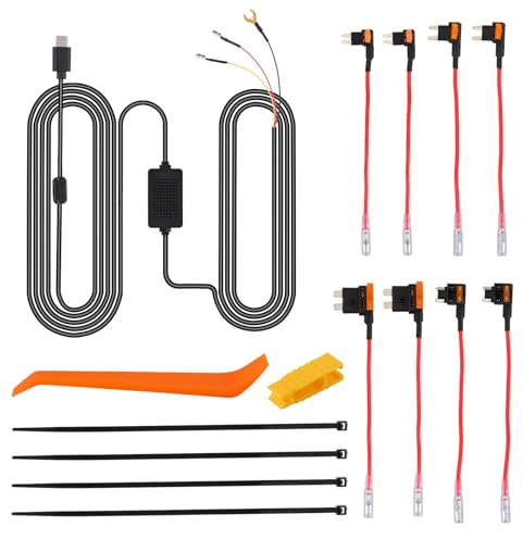 ACC Dash Cam Hardwire Kit, Dashcam Usb Cable Wire Kit with 8-Fuse Full Circuit Ideal for 12V-24V Vehicle, 24/7 Parking Mode