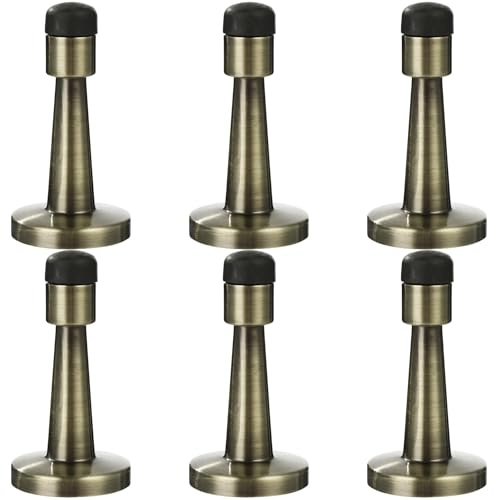 6 Pcs Brass Door Stops, 3.15Inch Antique Brass Door Stoppers with Rubber Tips, Anti-Collision Wall Protectors for Bedrooms, Bathrooms, Offices, Hotels