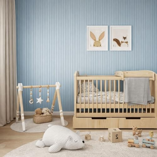 Jobu Acoustic Wall Panels in Baby Blue with White Backing, 240cm x 60cm, (2 Pack)