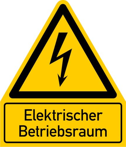 Warnaufkleber Elektrischer Betriebsraum – Hochspannung – ISO Warnzeichen W012 – Industrie & Betrieb – selbstklebend – gelb schwarz | Made in Germany, Größe: 21 x 24,5 cm