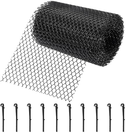 sourcing map Plastic Gutter Guard Mesh Roll,19.7ft x 6.3 Inch Gutter Guard | Mesh Guards Leaf Protector,with 10Pcs Black Clips,from Leaves,Twigs,Branches,Debris