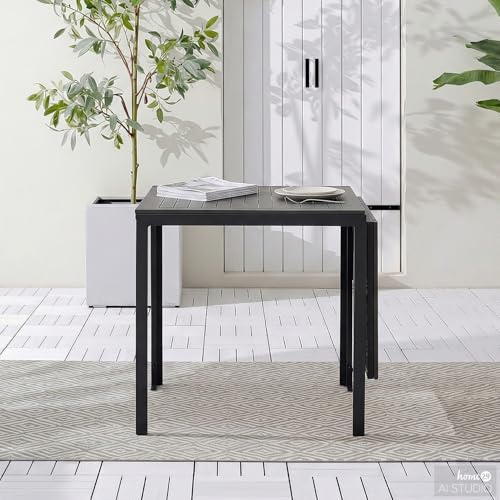 home24 Klapptisch Metall Kunststoff Grau 70 x 70 x 74 cm | Aluminiumgestell pulverbeschichtet, Holz-Kunststoff-Verbundplatte, modernes Design, mit Ausziehfunktion, für draußen geeignet