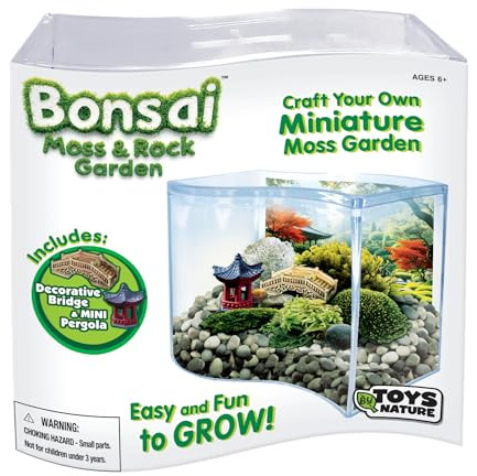 Toys By Nature Jardín de musgo y roca bonsái, kit de terrario mini ondulado con planta real, terrarios aptos para principiantes y decoración de plantas de interior vivas