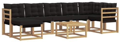 vidaXL Outdoor-Sofagarnitur mit Kissen 8 pcs Weiß und Schwarz, Moderne Minimalistische Gartenlounge, Robuste wetterfeste Möbel, Bequeme Texilene Couch, Sitzplatz für den Garten
