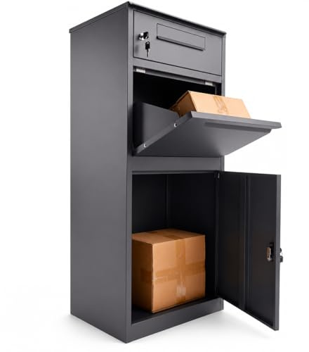 Sillar Boîte aux Lettres et Colis Anthracite (112,3 × 49,6 × 36,6 cm) Boîte à Colis en Acier Résistant aux Intempéries avec Clé Sécurisée, Grande Capacité, Montage au Sol, Design Moderne
