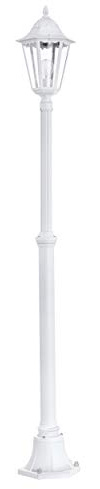 EGLO Lampadaire parisien Navedo, luminaire extérieur sur pied, lanterne | lampe de jardin et de chemin en fonte d’aluminium blanc et verre, douille E27, h 200 cm, IP44