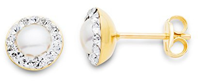 Miore Ohrringe Damen Ohrstecker Weißgold 9 Karat / 375 Gold Süßwasserperlen Swarovski