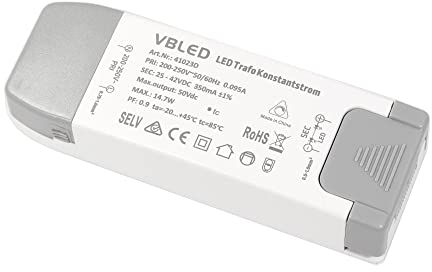 VBLED Konstantstrom Netzteil 14W Max - Dimmbar LED-Transformator; 25-42 Volt Constant-Current, CC-Betrieb 350mA (14 Watt - 350 mAh - Dimmbar)