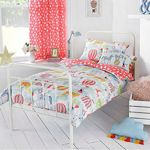 Riva Paoletti Kids Vintage Circus Toddler DUVet Cover Set - Multicolour White - Reversible Circus Design - 1 X Pillowcase Included - Polycotton - Machine Washable - 120 X 150Cm (47 X 59 Inches)