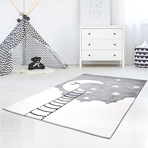 Kinderteppiche Wolke Mond Grau Glanzgarn 140x200 cm Kinderzimmer