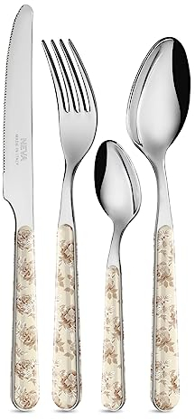 NEVA | BISTROT Roses Retro Collection, Set 24 Posate, Set Posate in Acciaio Inox, Lavaggio in Lavastoviglie, Decorazione Indelebile, Tortora
