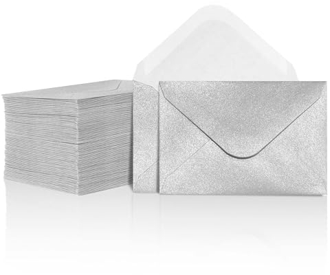 Geschenkkartenhüllen - 100er-Pack Mini-Hüllen, Papier-Visitenkartenhüllen, Großpackung winzige Umschläge für kleine Karten, Silber, 10,2 x 6,9 cm