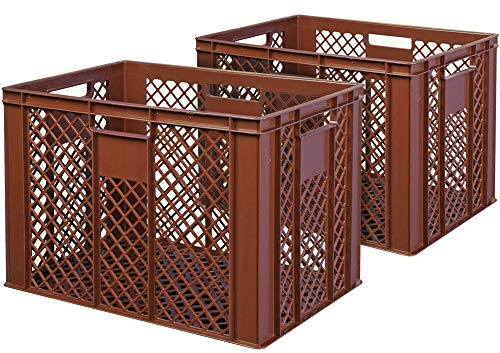BRB 2x Eurobehälter/Bäckerkiste, LxBxH 600x400x410 mm, lebensmittelecht, Boden und Wände durchbrochen, braun
