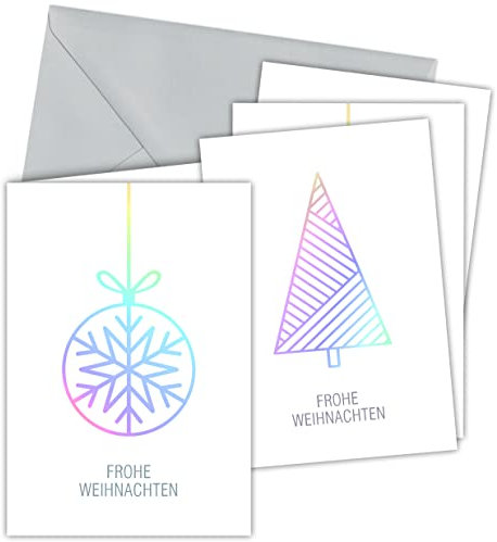 20x Weihnachtskarten & Umschläge, Motiv: Arktische Weihnacht, Premium Heissfolienprägung, Klappkarten B6, privat & geschäftlich