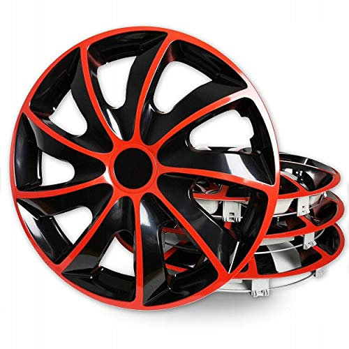 TEILE-24.EU Malinowski 4 x Radkappen 15 Radzierblenden Radblenden Satz 15 Zoll ROT SCHWARZ Premium LINE NEU Art.Nr.Q15R