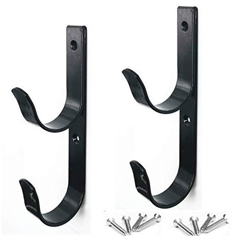 Juego de 2 perchas anchas para postes de piscina resistentes de aluminio negro con tornillos ganchos perfectos para piscina bastones telescópicos skimmers