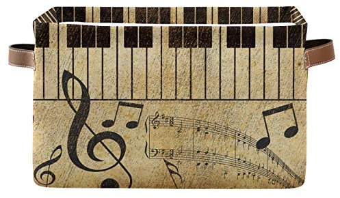 AUUXVA Ombra Storage Basket Vintage Music Note Piano Key Storage Cube Box Durable Canvas Collapsible Toy Basket Organizer Bin with Handles for Shelf Closet Bedroom Home Office