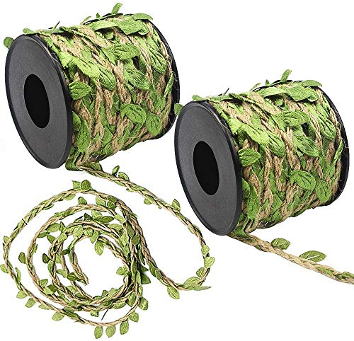 FYSL 20 M Buchsgirlande Künstliche Blätter Dekoband, Jute-Schnur mit künstlichen Blättern für Rustikale Hochzeiten, Zuhause, Garten, Bastelarbeiten, 2 Rollen