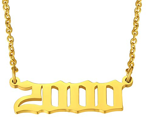 FindChic goldene Kette mit Geburtsjahr 2000 Anhänger Nummer Jahrszahl Anhänger Halskette Partnerkette Freundschaftskette für Valentinstag Hochzeit Jubiläum
