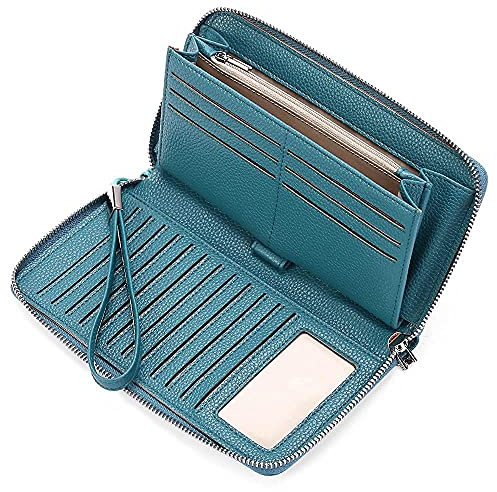 GOIACII Damen-Geldbörse, RFID-blockierend, Leder, Reißverschluss, großes Fassungsvermögen, Lange Geldbörse, Kreditkarte, Clutch, Handgelenk, A10 Lake Blue, RFID-Geldbörse, groß